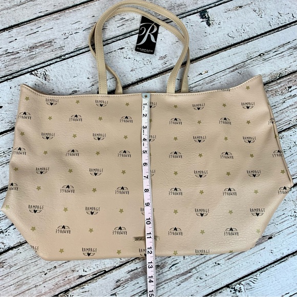 NWT Rampage Wing Logo Shoulder Bag Tote Purse Carryall Roomy Almond Weekender - Picture 9 of 15